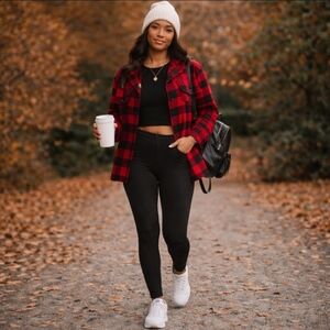 Flannel buffalo check plaid button down shacket pockets oversized small